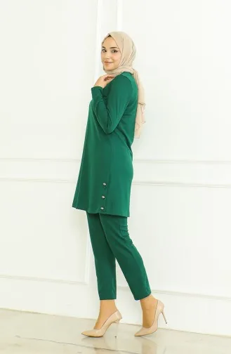 طقم ثنائي تونيك بأزرار بنطلون 8025-05 أخضر زمردي 8025-05