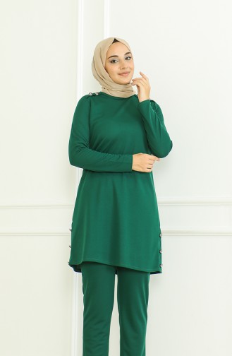 طقم ثنائي تونيك بأزرار بنطلون 8025-05 أخضر زمردي 8025-05