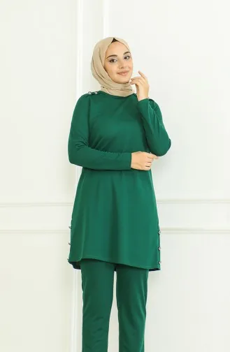 طقم ثنائي تونيك بأزرار بنطلون 8025-05 أخضر زمردي 8025-05