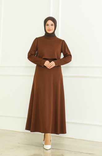 طقم تنورة وبلوزة 8017-03 لون بني 8017-03
