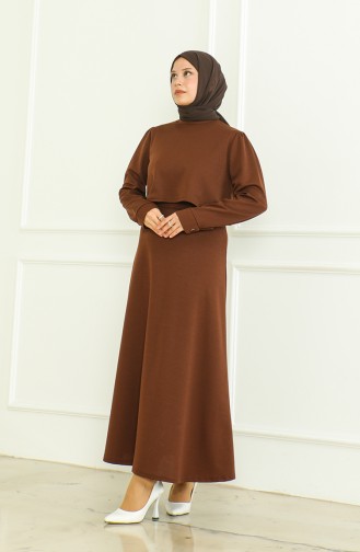 طقم تنورة وبلوزة 8017-03 لون بني 8017-03
