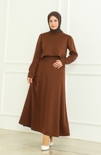 طقم تنورة وبلوزة 8017-03 لون بني 8017-03