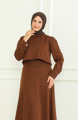 طقم تنورة وبلوزة 8017-03 لون بني 8017-03