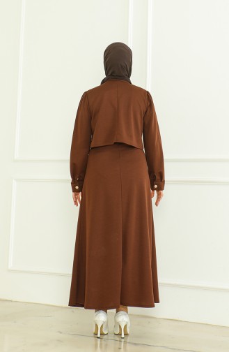 طقم تنورة وبلوزة 8017-03 لون بني 8017-03