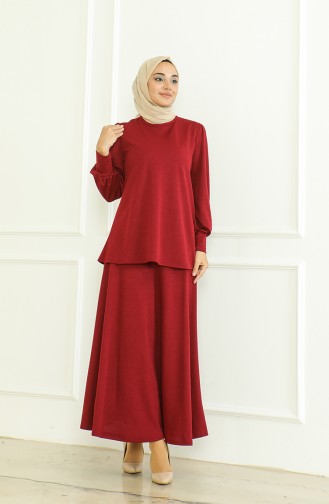 Tunic Skirt Two Piece Suit 8019-04 Claret Red 8019-04