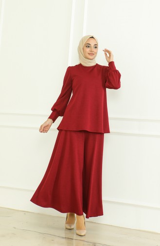 Tunic Skirt Two Piece Suit 8019-04 Claret Red 8019-04