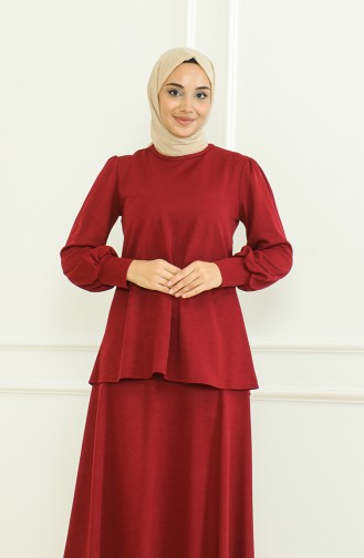 Tunic Skirt Two Piece Suit 8019-04 Claret Red 8019-04