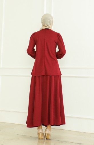 Tunic Skirt Two Piece Suit 8019-04 Claret Red 8019-04