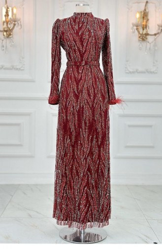 Amine Hüma Lidya Hijab Abendkleid Weinrot 3293