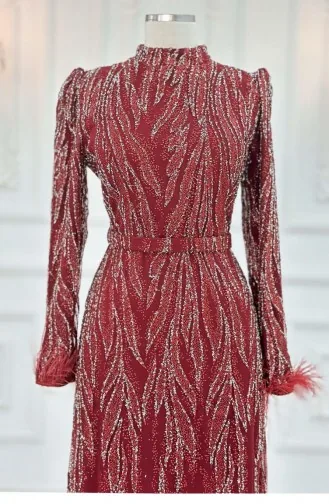 Amine Hüma Lidya Robe De Soirée Hijab Rouge Claret 3293