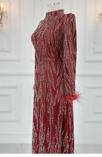 Amine Hüma Lidya Robe De Soirée Hijab Rouge Claret 3293