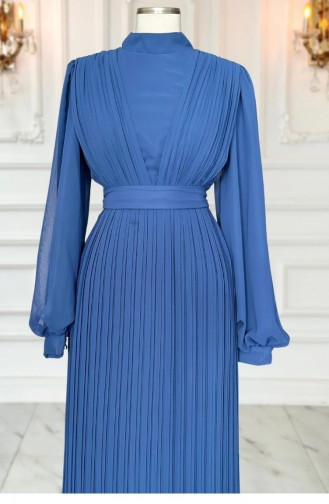 Amine Hüma Robe De Soirée Hijab Plissée Alina Indigo 3298