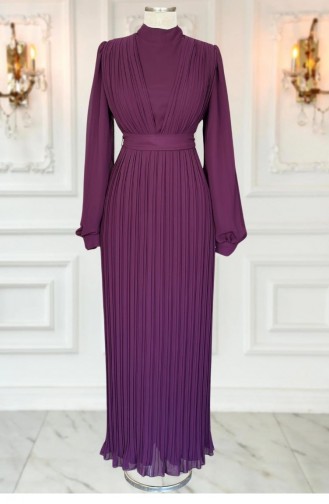 Amine Hüma Robe De Soirée Hijab Plissée Alina Prune 3299