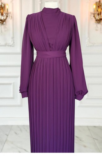 Amine Hüma Robe De Soirée Hijab Plissée Alina Prune 3299