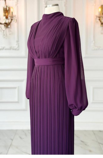 Amine Hüma Robe De Soirée Hijab Plissée Alina Prune 3299