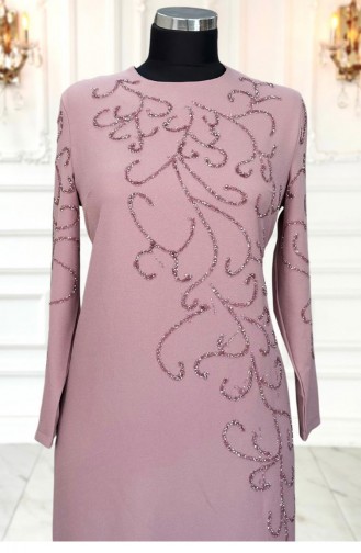 Amine Hüma Cansu Hijab Abendkleid Puder 3312