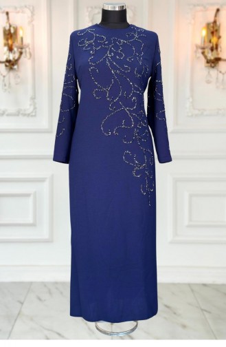 Amine Hüma Cansu Hijab Abendkleid Marineblau 3315