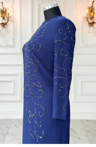 Amine Hüma Cansu Hijab Abendkleid Marineblau 3315