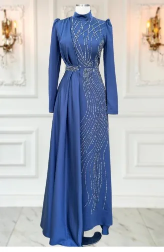 Leyal Hijab Abendkleid Indigo 3319