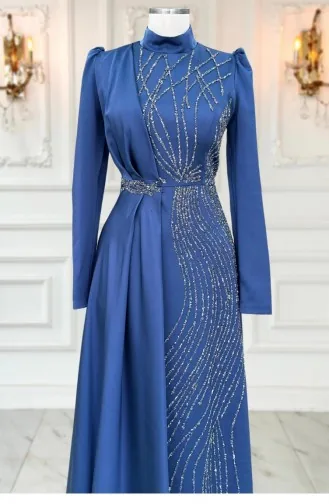 Leyal Hijab Abendkleid Indigo 3319