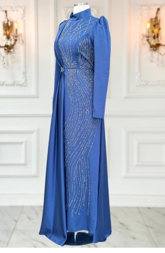 Leyal Hijab Abendkleid Indigo 3319
