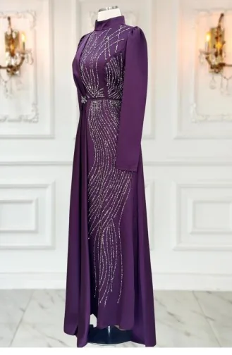 Leyal Hijab Evening Dress Plum 3320