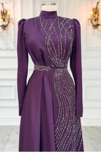 Leyal Hijab Abendkleid Pflaume 3320