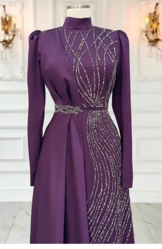 Leyal Hijab Evening Dress Plum 3320