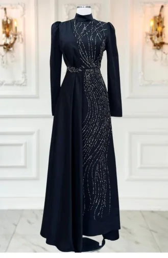 Leyal Hijab Abendkleid Schwarz 3322