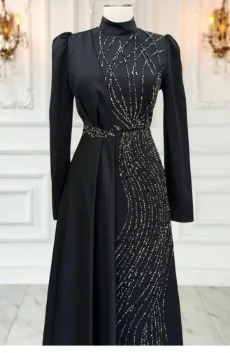Leyal Hijab Abendkleid Schwarz 3322