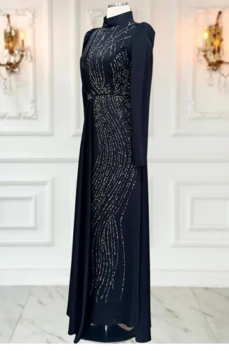 Leyal Hijab Abendkleid Schwarz 3322