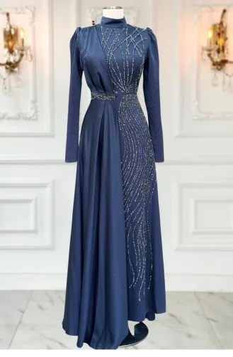 Leyal Hijab Abendkleid Anthrazit 3323