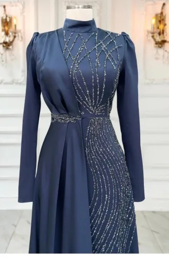 Leyal Hijab Abendkleid Anthrazit 3323