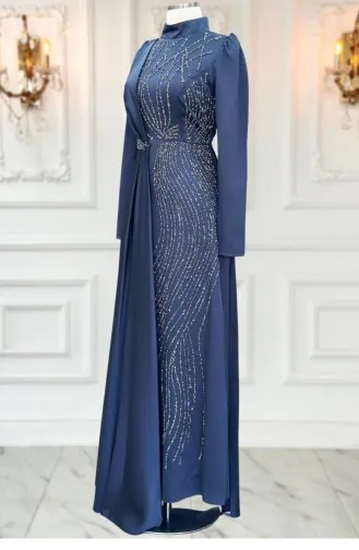 Leyal Hijab Abendkleid Anthrazit 3323