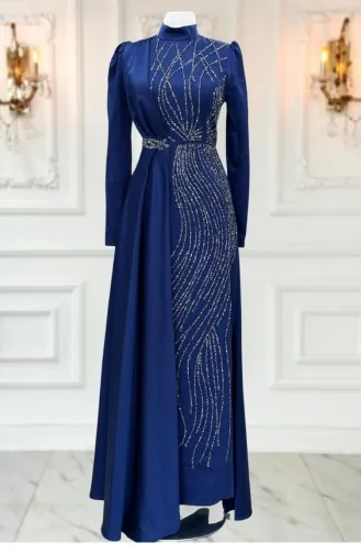Leyal Hijab Abendkleid Marineblau 3324
