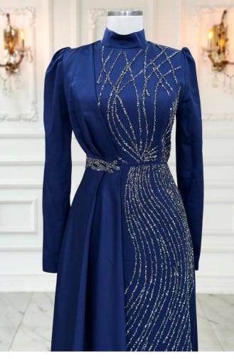 Leyal Hijab Abendkleid Marineblau 3324