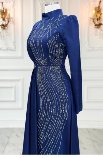 Leyal Hijab Abendkleid Marineblau 3324