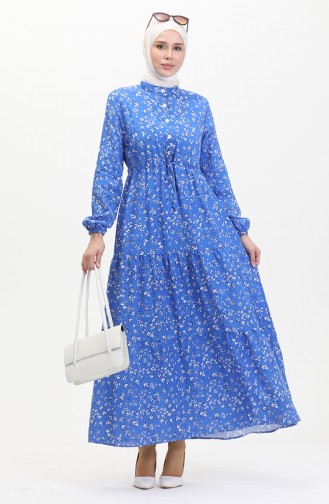 Robe Viscose A Motifs Fleuris 0479-05 Indigo 0479-05