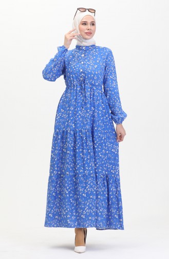 Robe Viscose A Motifs Fleuris 0479-05 Indigo 0479-05