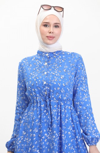 Robe Viscose A Motifs Fleuris 0479-05 Indigo 0479-05