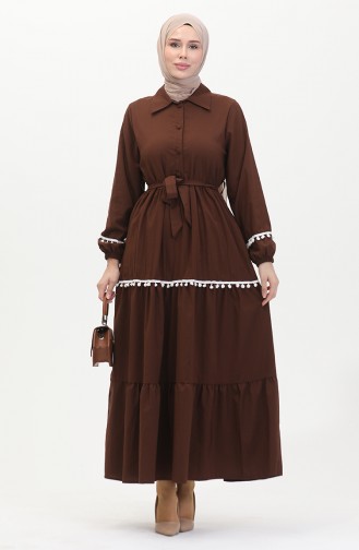 Kleid Mit Bommelgürtel 0482-01 Braun 0482-01