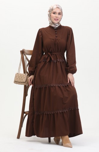 Spitzenkleid Mit Elastischen Ärmeln 0483-03 Braun 0483-03