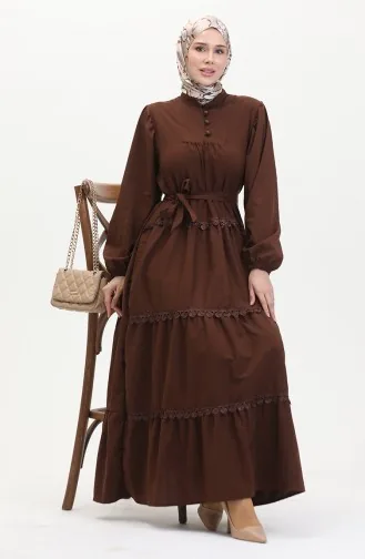Spitzenkleid Mit Elastischen Ärmeln 0483-03 Braun 0483-03