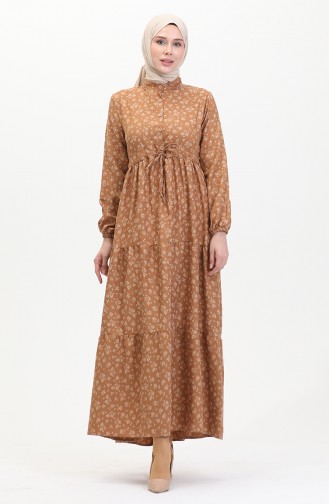 Robe Viscose Manches Elastiques 0487-01 Marron 0487-01