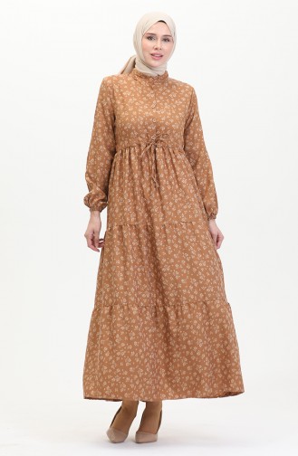 Robe Viscose Manches Elastiques 0487-01 Marron 0487-01