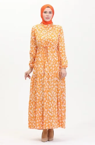 Kolu Lastikli Viskon Elbise 0487-02 Oranj
