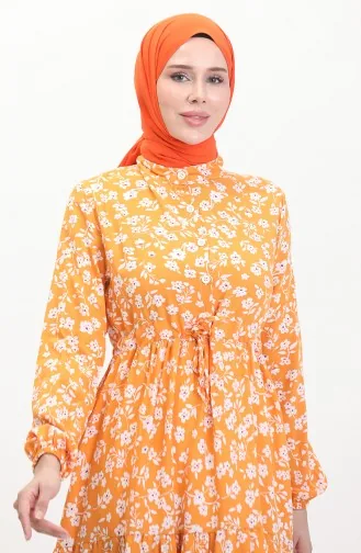 Kolu Lastikli Viskon Elbise 0487-02 Oranj