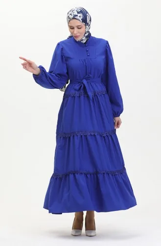 Elastic Sleeve Lace Dress 0483-01 Saxe 0483-01