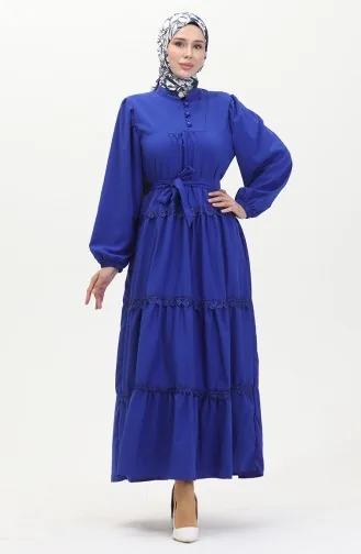 Elastic Sleeve Lace Dress 0483-01 Saxe 0483-01