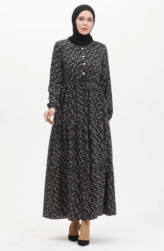 Robe Viscose à Motifs Fleuris 0479-01 Noir Rouge 0479-01